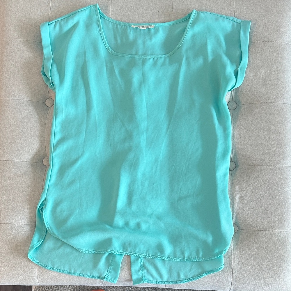 Pink Rose Turquoise Blouse with Button Accents
